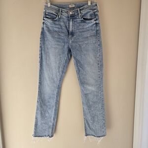 Mother Jeans Mid Rise Dazzler Ankle Fray Denim Size 29 Light Wash Strech